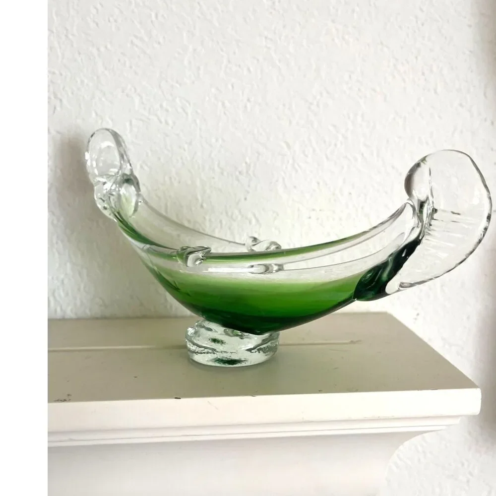 MURANO Art Glass ~ GONDOLA BOAT ~ Green Vintage Italy Italian Fine Handmade Scul